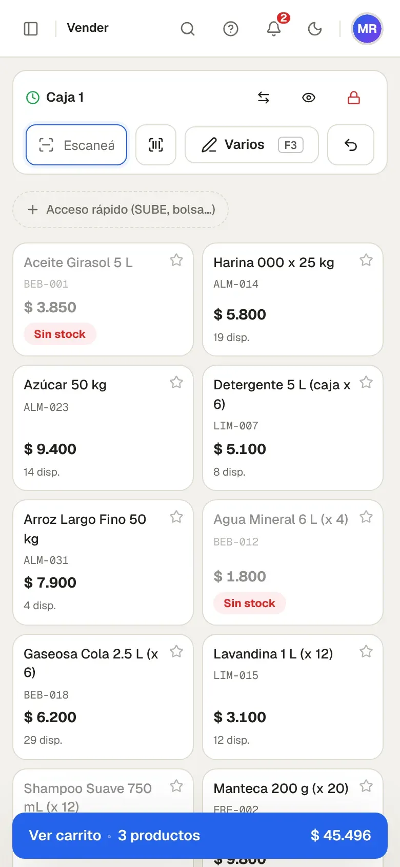 Venta rápida en el celular con el carrito abajo